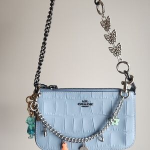 Coach Light Blue Croc Embossed Shoulder Bag